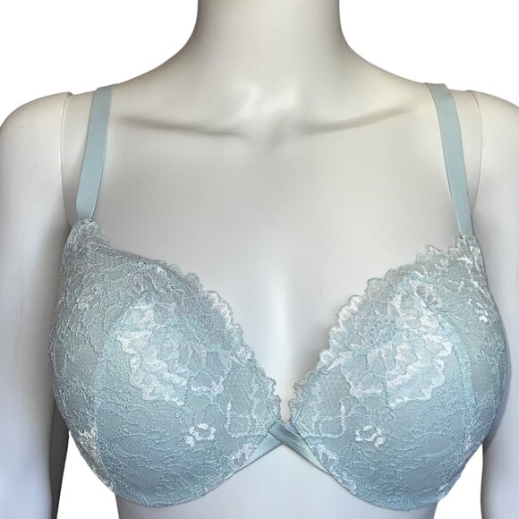 Maidenform Light Blue Lace Underwire Padded Bra Adjustable Straps Size 40C - Picture 1 of 11